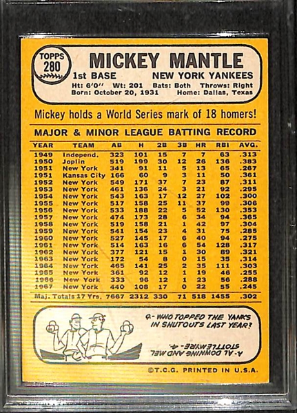 1968 Topps #280 Mickey Mantle Card
