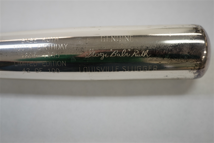 Babe Ruth 100th Birthday Louisville Slugger Silver Baseball Bat - Limited Edition #42/100