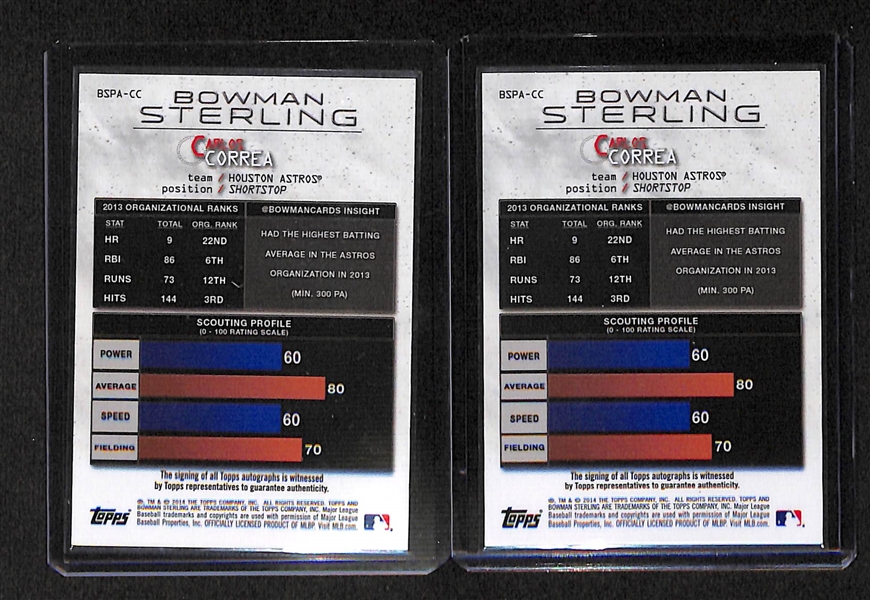 Lot Of 2 - 2014 Bowman Sterling Carlos Correa Auto RC Cards