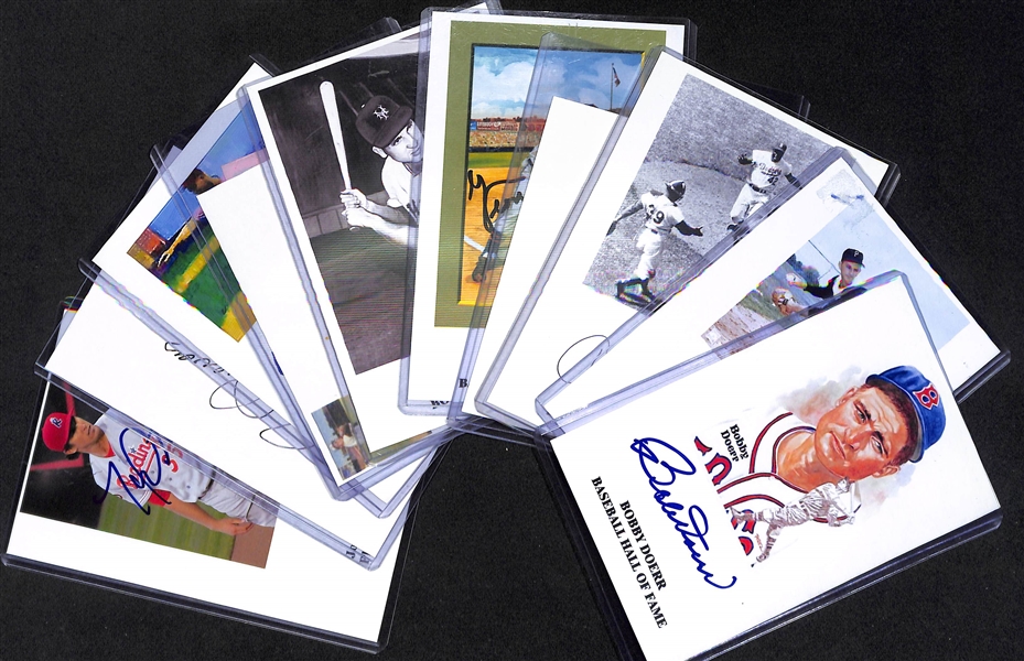 Lot Of 10 Baseball Signed Photos & Index Cards w. Thomson