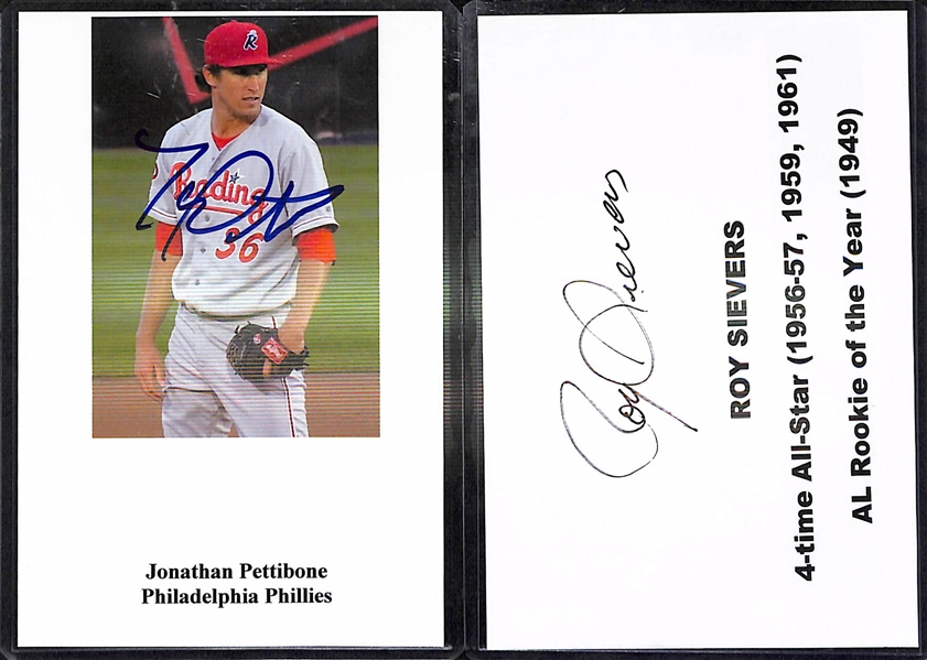 Lot Of 10 Baseball Signed Photos & Index Cards w. Thomson
