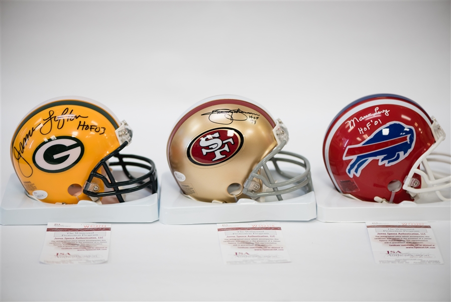 Lot Of 3 Signed Football Mini Helmets - Levy, Johnson, & Lofton - JSA