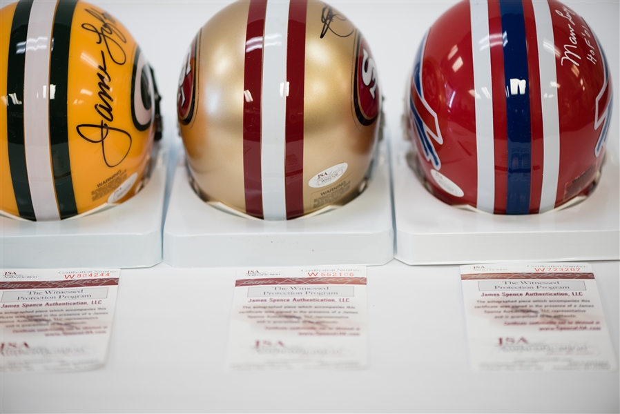 Lot Of 3 Signed Football Mini Helmets - Levy, Johnson, & Lofton - JSA