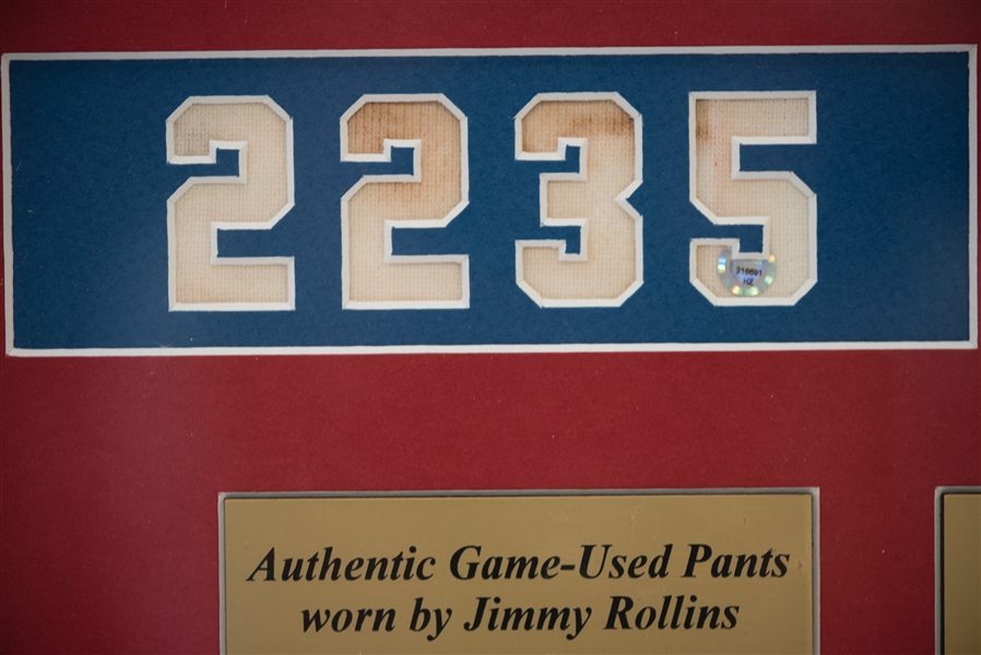 Jimmy Rollins Framed Display Commemorating the Day He Became the Phillies All Time Hits Leader & 3 Phillies Bobble Heads - MLB COA