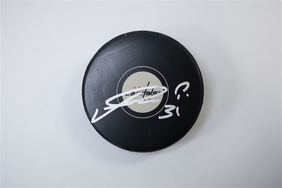 Yvon Labre & Philipp Grubauer Signed Hockey Pucks - JSA