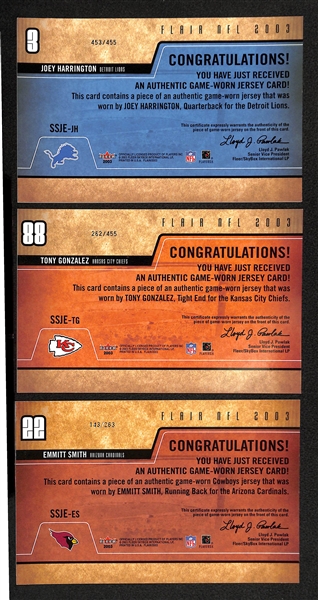 Lot Of 9 Oversized Flair Football Patch & Jersey Cards