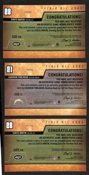 Lot Of 9 Oversized Flair Football Patch & Jersey Cards