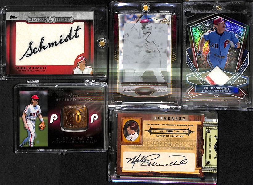 Lot Of 5 Phillies Auto & Relic Cards w. Schmidt