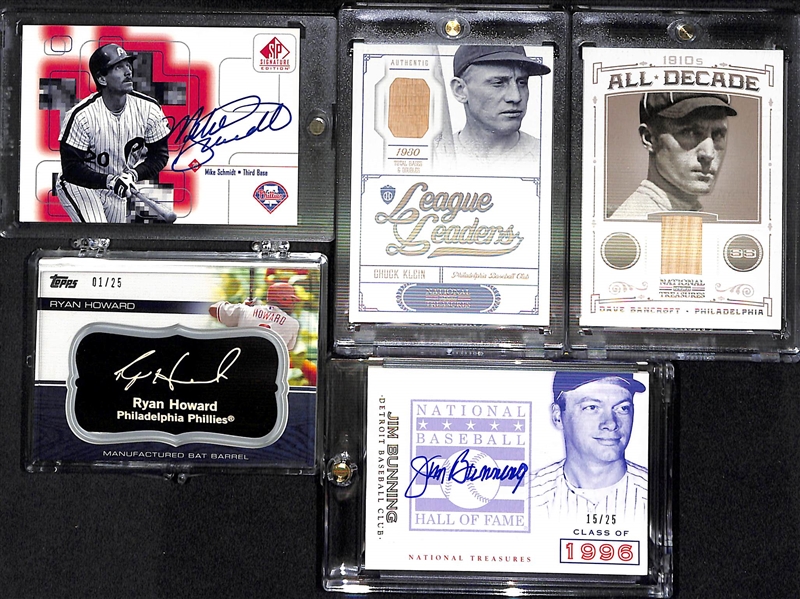 Lot Of 5 Phillies Auto & Relic Card w. Schmidt