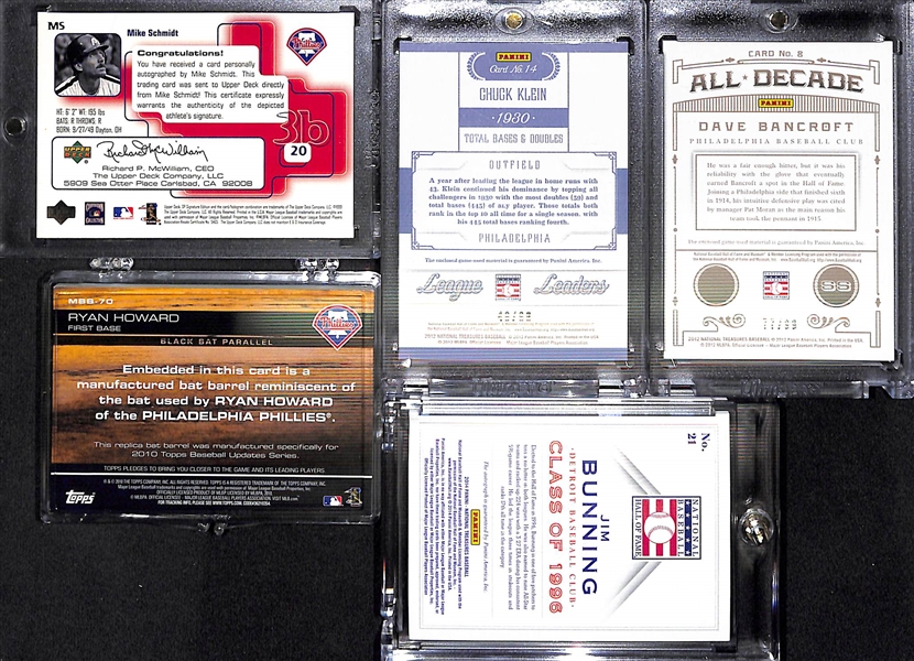 Lot Of 5 Phillies Auto & Relic Card w. Schmidt
