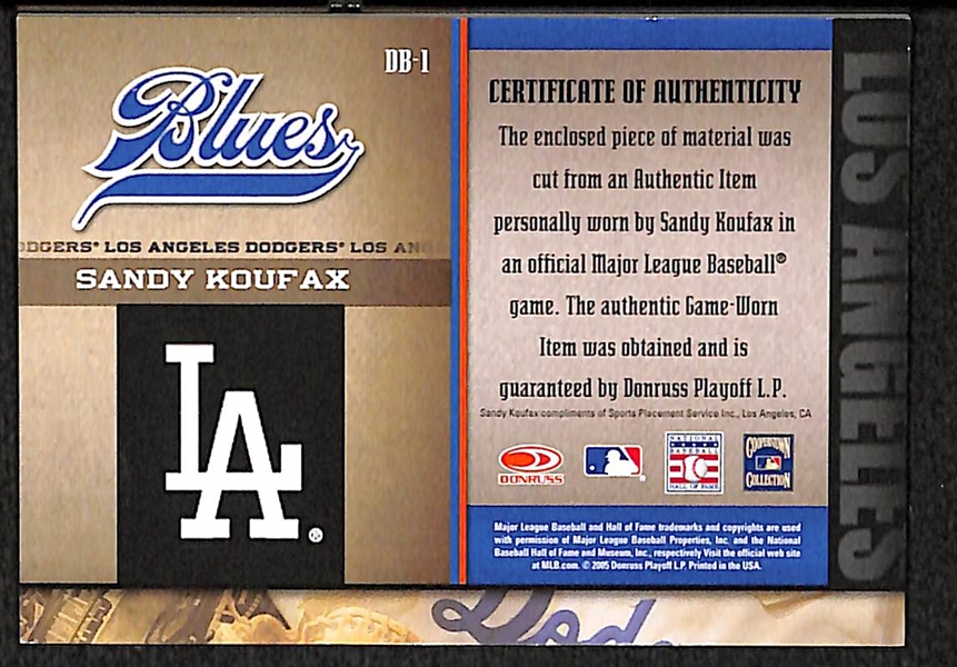 2005 Donruss Greats Blues Sandy Koufax Auto Jersey Card