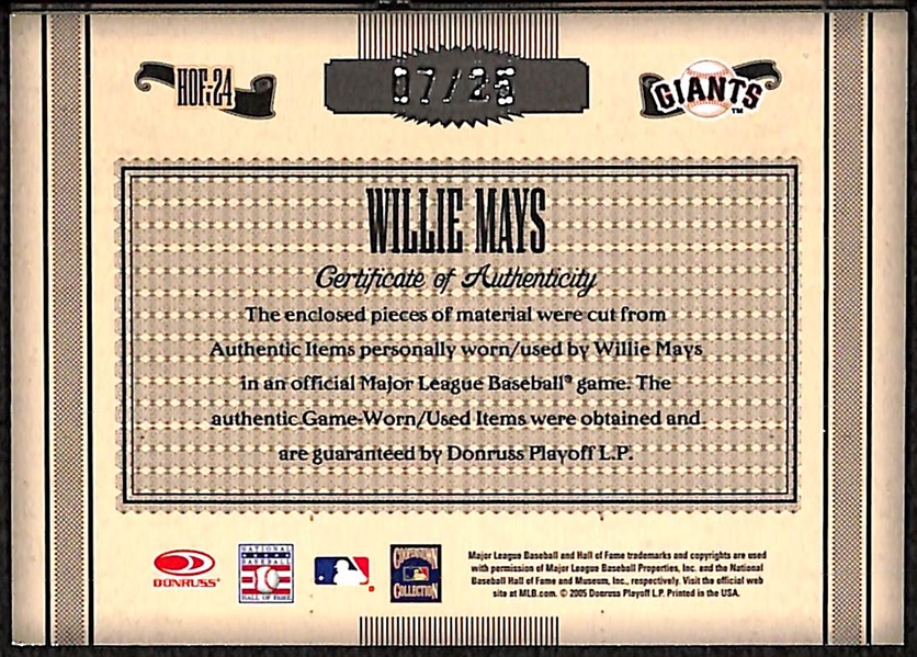 2005 Donruss Timeless Treasures Willie Mays Auto Jersey Bat Card
