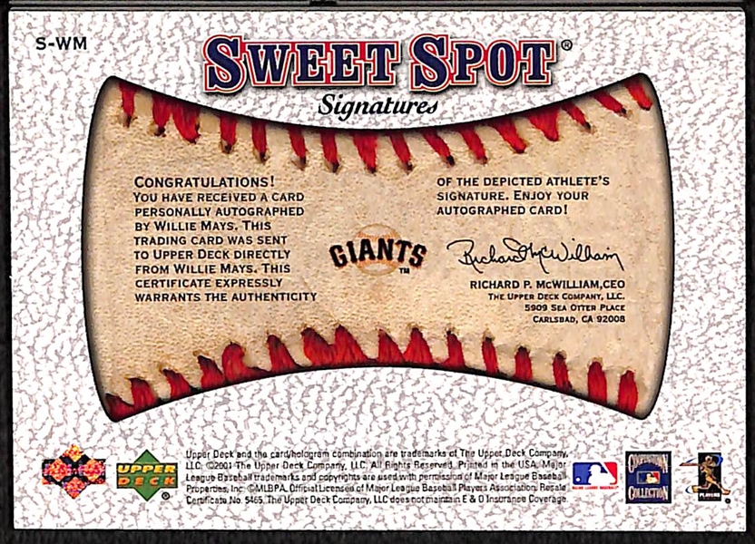 2001 Upper Deck Sweet Spot Signatures Willie Mays Auto Card