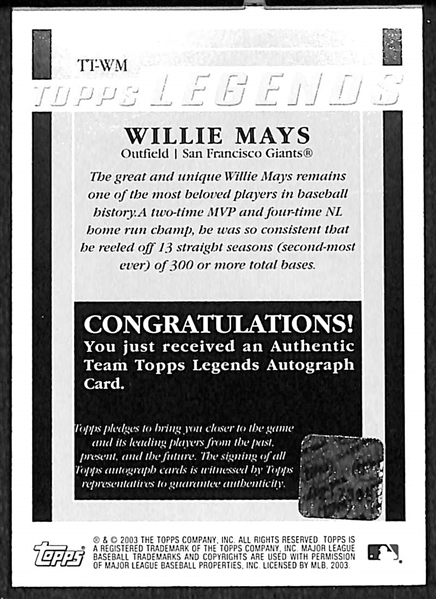 2003 Topps Team Legends Willie Mays Auto Card