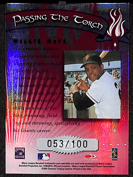 2001 Donruss Elite Passing The Torch Willie Mays Auto Card #053/100
