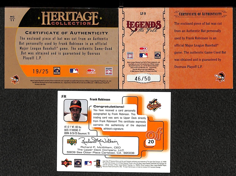 Lot of 3 Frank Robinson Autograph Cards