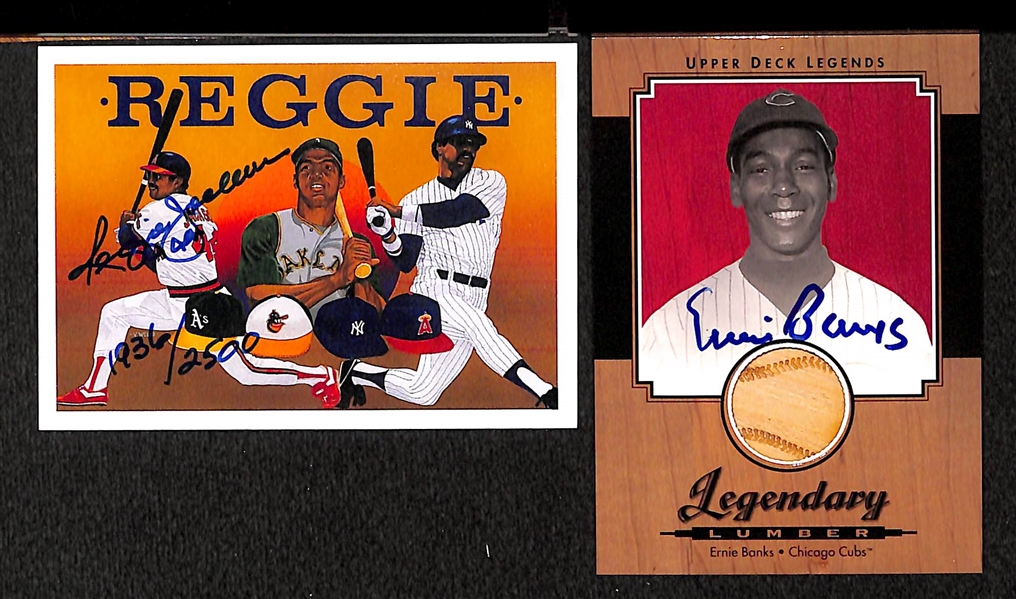 Lot of 2 - Ernie Banks & Reggie Jackson Autograph Cards
