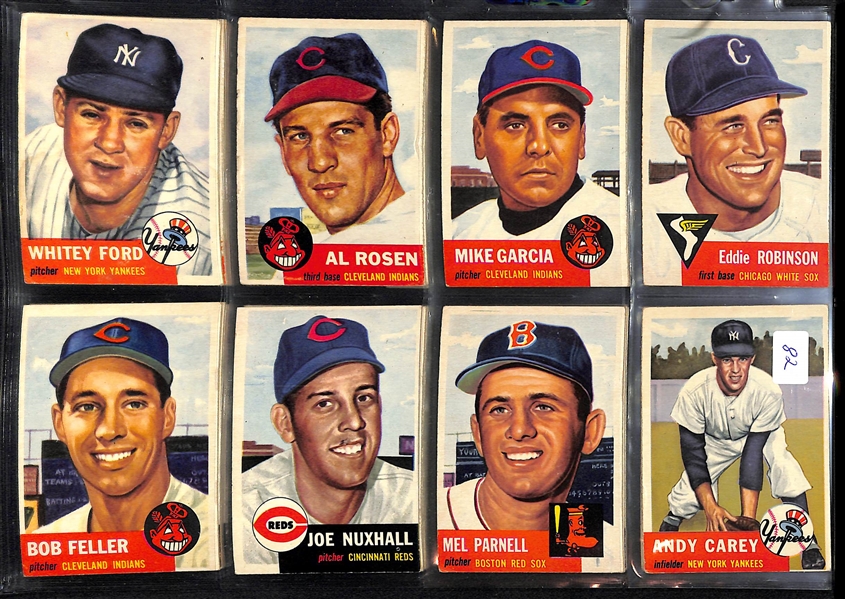 1953 Topps Lot Of 45 Vintage Cards W/ Bob Feller