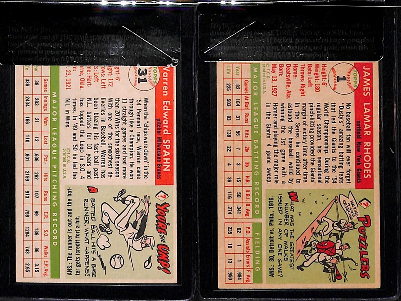 1955 Topps Warren Spahn (BVG 6.0) & Dusty Rhodes (BVG 5.5) Cards