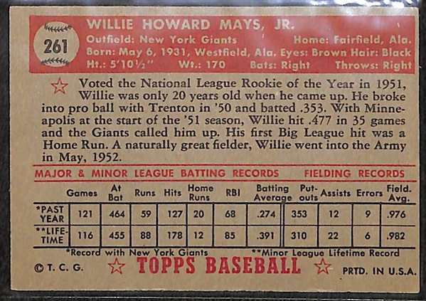 1952 Topps Willie Mays #261 Card BVG 4.0