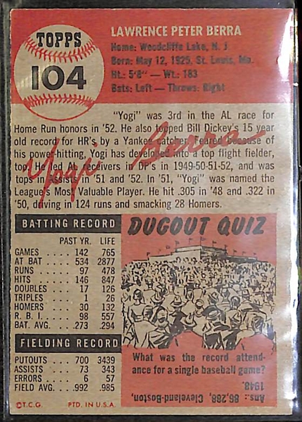 1953 Topps Yogi Berra #104 Card BVG 5.5