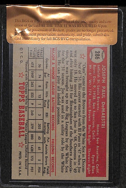 1952 Topps Joe DeMaestri #286 Short Print Rookie Card - BVG 8.0