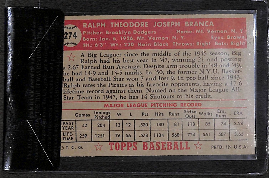 1952 Topps Ralph Branca #274 Card - BVG 6.0