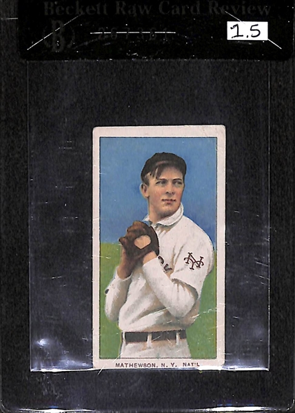 *RARE BACK* 1909-11 T206 Christy Mathewson - Dark Cap - El Principe de Gales Back - BVG 1.5 - HOF