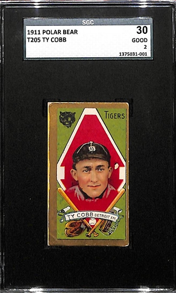1911 T205 Ty Cobb - Polar Bear Back - SGC 30 (2) - Factory No. 6 - HOF