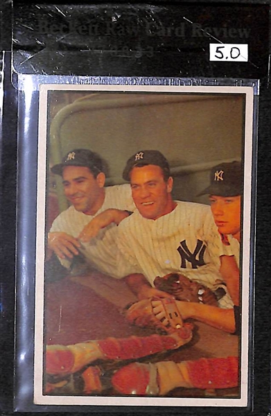 1953 Bowman Color #44 with Mantle, Berra, & Bauer BVG 5.0