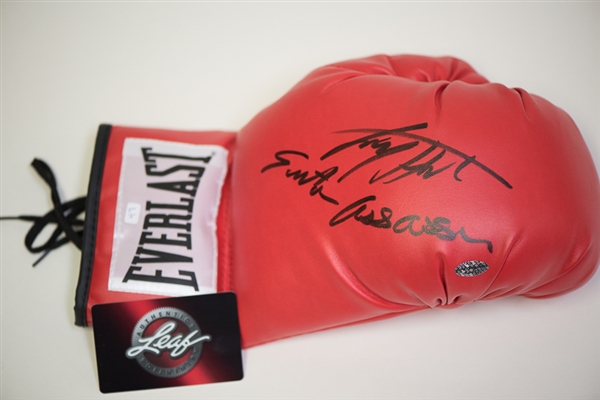 Larry Holmes Easton Assassin Signed Boxing Glove - Leaf COA
