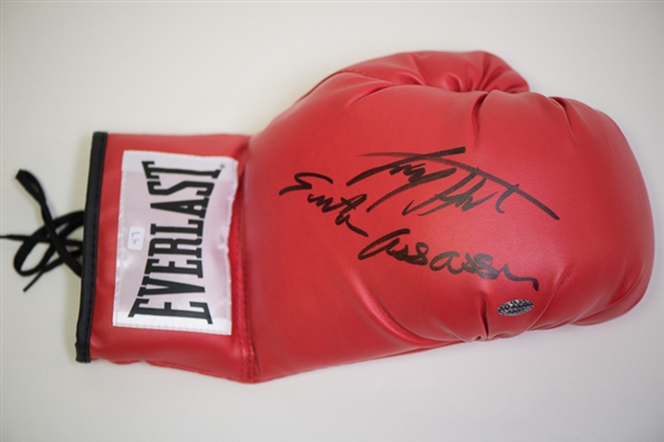 Larry Holmes Easton Assassin Signed Boxing Glove - Leaf COA