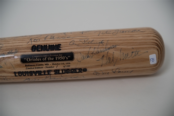 Orioles Of The 1950's Signed Limited Edition Bat Signed by 25 Players w. Brooks Robinson