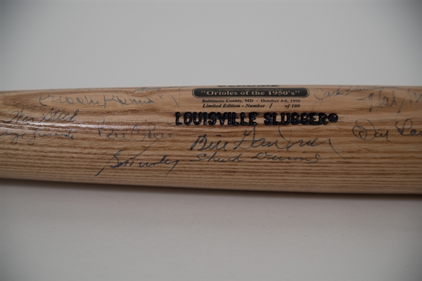 Orioles Of The 1950's Signed Limited Edition Bat Signed by 25 Players w. Brooks Robinson