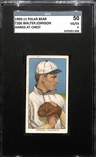 1909-11 T206 Walter Johnson - Polar Bear Back - Hands At Chest - SGC 50 (4) - Factory No. 6 - HOF