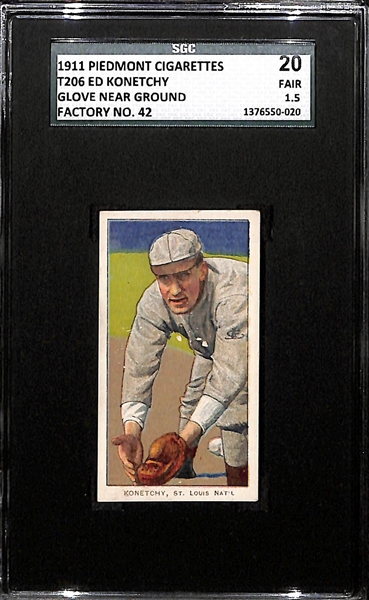 1911 T206 Ed Konetchy - Glove Near Ground - Piedmont Back - SGC 20 (1.5) - Factory No. 42