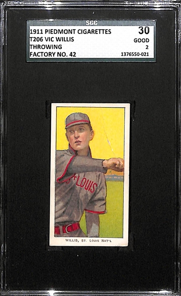 1911 T206 Vic Willis - Throwing - Piedmont Back - SGC 30 (2) - Factory No. 42