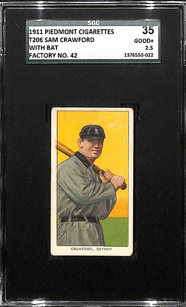 1911 T206 Sam Crawford- With Bat - SGC 35 (2.5) - Factory No. 42
