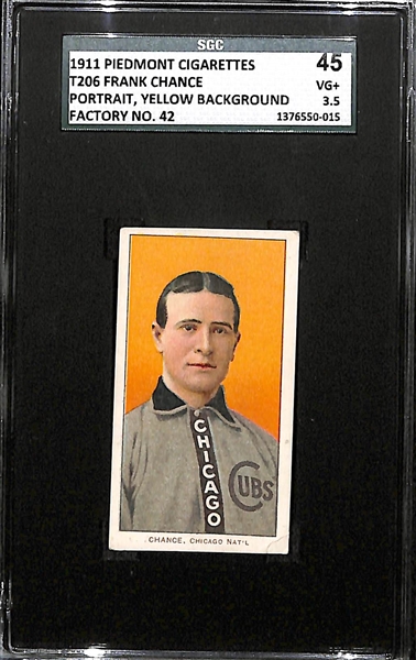 1911 T206 Frank Chance - Portrait Yellow Background - Piedmont Back - SGC 45 (3.5) - Factory No. 42
