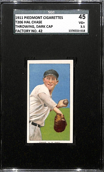 1911 T206 Hal Chase - Throwing Dark Cap - Piedmont Back - SGC 45 (3.5) - Factory No. 42