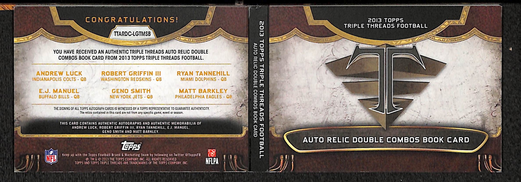 2013 Topps Triple Threads 6x Auto Jersey Card Luck/RG3/Tannehill/Manuel/Smith/Barkley #17/18