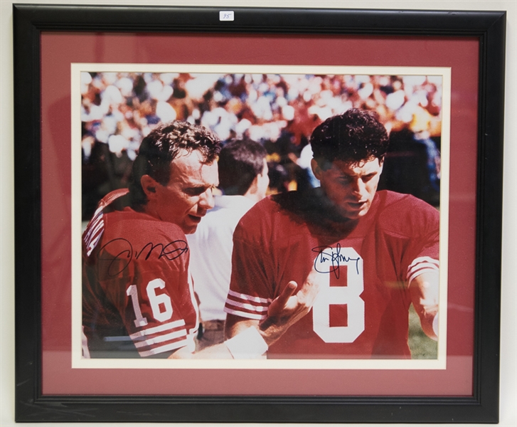 Joe Montana & Steve Young Signed & Framed 22 x 26 Photo Display - Stacks of Plaques COA