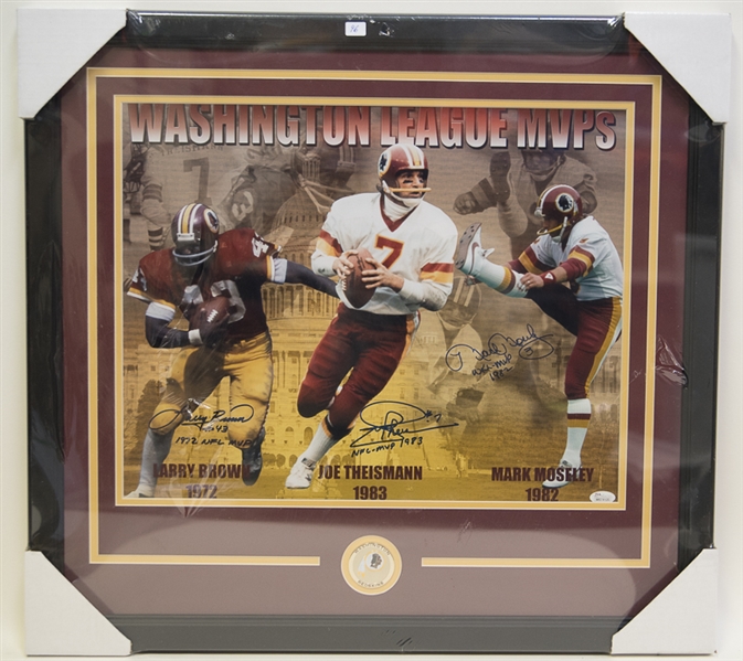 J. Theismann/L. Brown/M. Mosley Redskins Signed Framed Photo - JSA