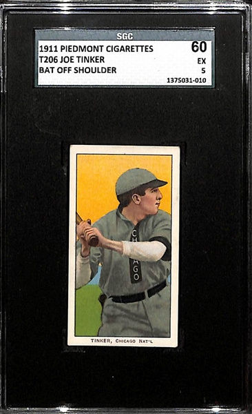 1911 T206 Joe Tinker - Bat Off Shoulder - Piedmont Back - SGC 60 (5) - Factory No. 25 - HOF