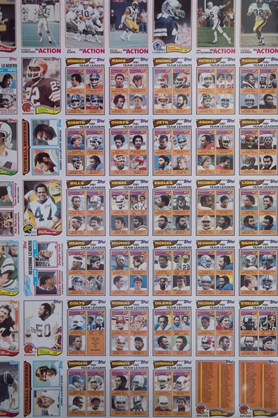 1982 Topps Football Uncut Card Sheet Of 132 Cards w. Walter Payton