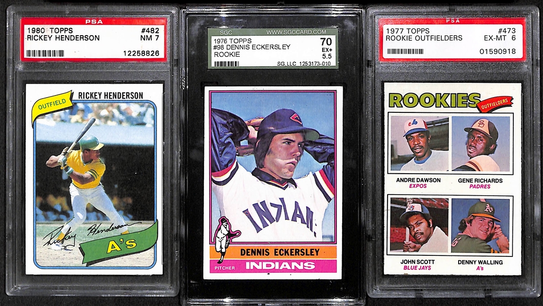 Lot Of 6 Baseball Graded Rookie Cards From 1970/80s w. Rickey Henderson