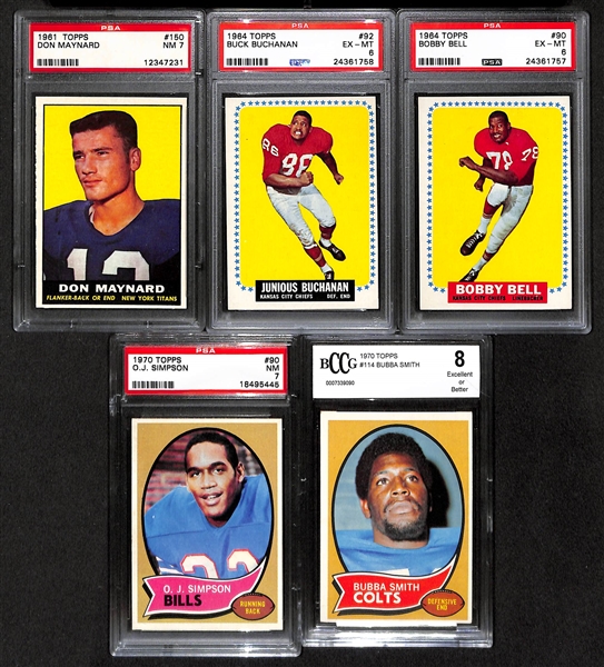 Lot Of 5 Football Graded Rookie Cards From 1960/70s w. Don Maynard
