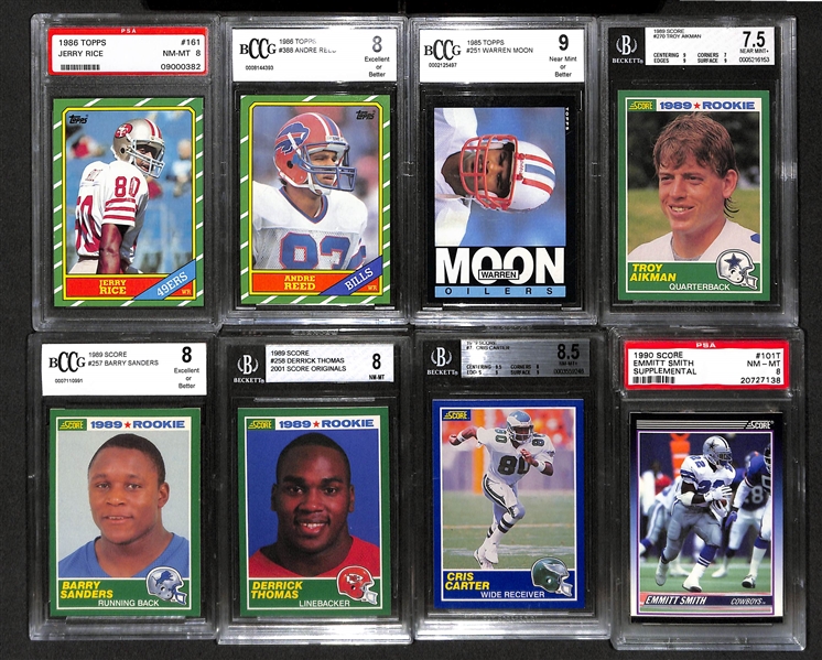 Lot Of 9 Football Graded Rookie Cards w. Jerry Rice & Troy Aikman
