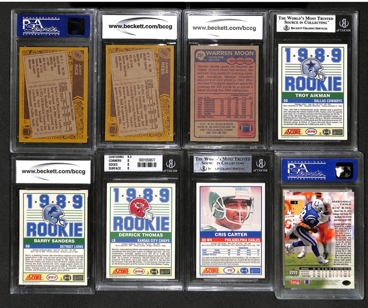 Lot Of 9 Football Graded Rookie Cards w. Jerry Rice & Troy Aikman