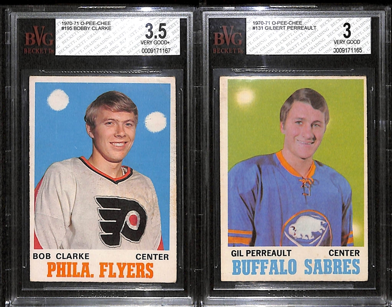 Lot of 2 1970/71 O-Pee-Chee Hockey Cards - Bobby Clarke & Gilbert Perreault - BVG